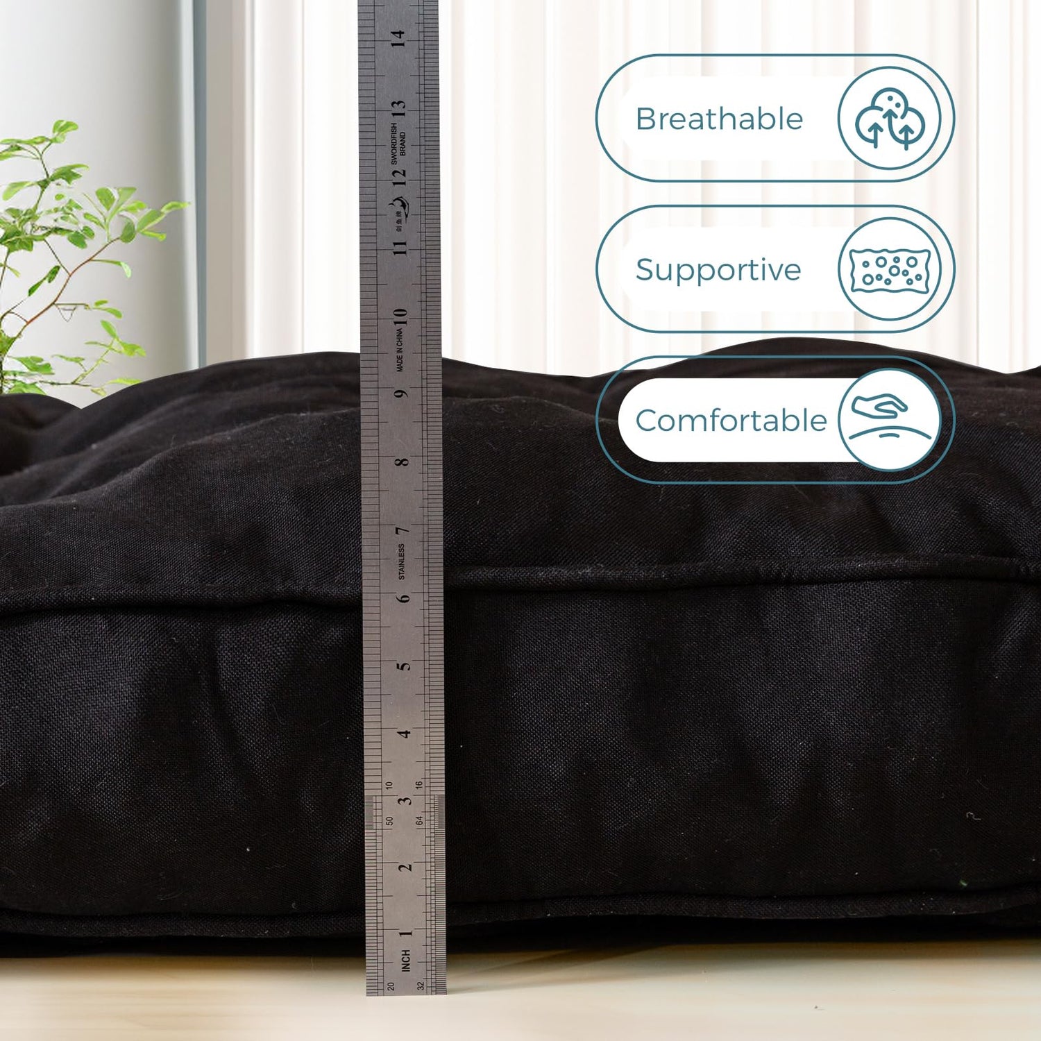 YOSHOOT 6 Inches Futon Mattress Full Size, Thick Futons Sofa Couch Bed, Floor Mattress for Adults, Shredded Foam Filling, Medium Firm(Frame Not Included), Black(54"x75") YOSHOOT