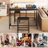 HUAHUU Bar Table and Chairs Set for 2-4, 63'' Convertible L-Shaped Kitchen Table with Power Outlets, 3 Piece Counter Height Small Dining Table with 2 Stools, Space Saving, Breakfast Nook Corner, Black HUAHUU