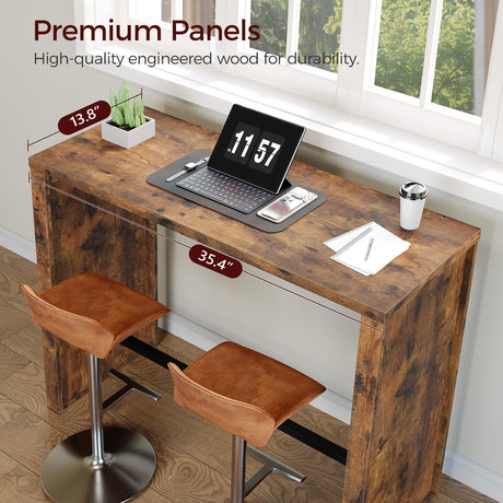 MAHANCRIS Bar Table, 35.4" Counter Height Pub Table, Industrial Rectangular Hightop Table, Kitchen Dining Bar Height Tables with Footrest, for Narrow Space, Rustic Brown and Black BTHR1901 MAHANCRIS