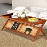 Danrelax 47" Mid-Century Modern Coffee Table with Glass Top, Bamboo Accent Bedside Tables, Glass Nightstand Side Table and Boho Wooden End Table with Storage for Living Room Table Brown Danrelax