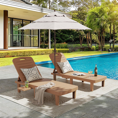 VONZOY Oversized Outdoor Chaise Lounge Chair, Patio Lounge Chair with Adjustable Backrest, Pool Chaise Lounge with Cup Holder, Resin Chair for Poolside, Beach, Garden and Yard - Wood Grain