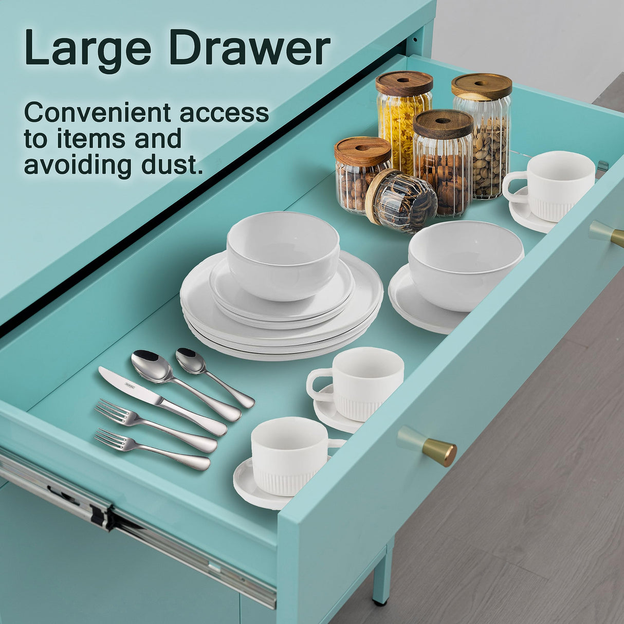 CJF Metal Storage Cabinet, Sideboard Buffet Cabinet with Drawer and Adjustable Shelf, Kitchen Storage Cabinet for Living Room, Dining Room, Bedroom, Entryway, Hallway CJF