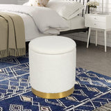 Joveco Round Storage Ottoman with Removable Lid, Boucle Small Upholstered Padded Vanity Foot Rest Stool for Living Room, Bedroom, Dorm, White Joveco