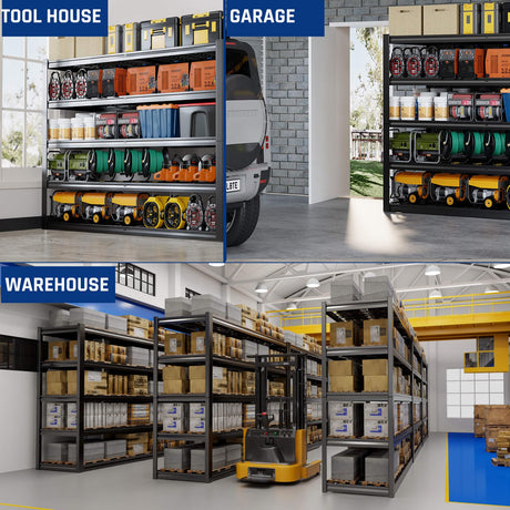 PMKES 67" Wide 5-Tier Garage Shelving Unit, 67" W x 24" D x 84" H, Heavy Duty Garage Storage Shelves,3500 LBS Capacity, Industrial Adjustable Shelves for Basement Warehouse PMKES