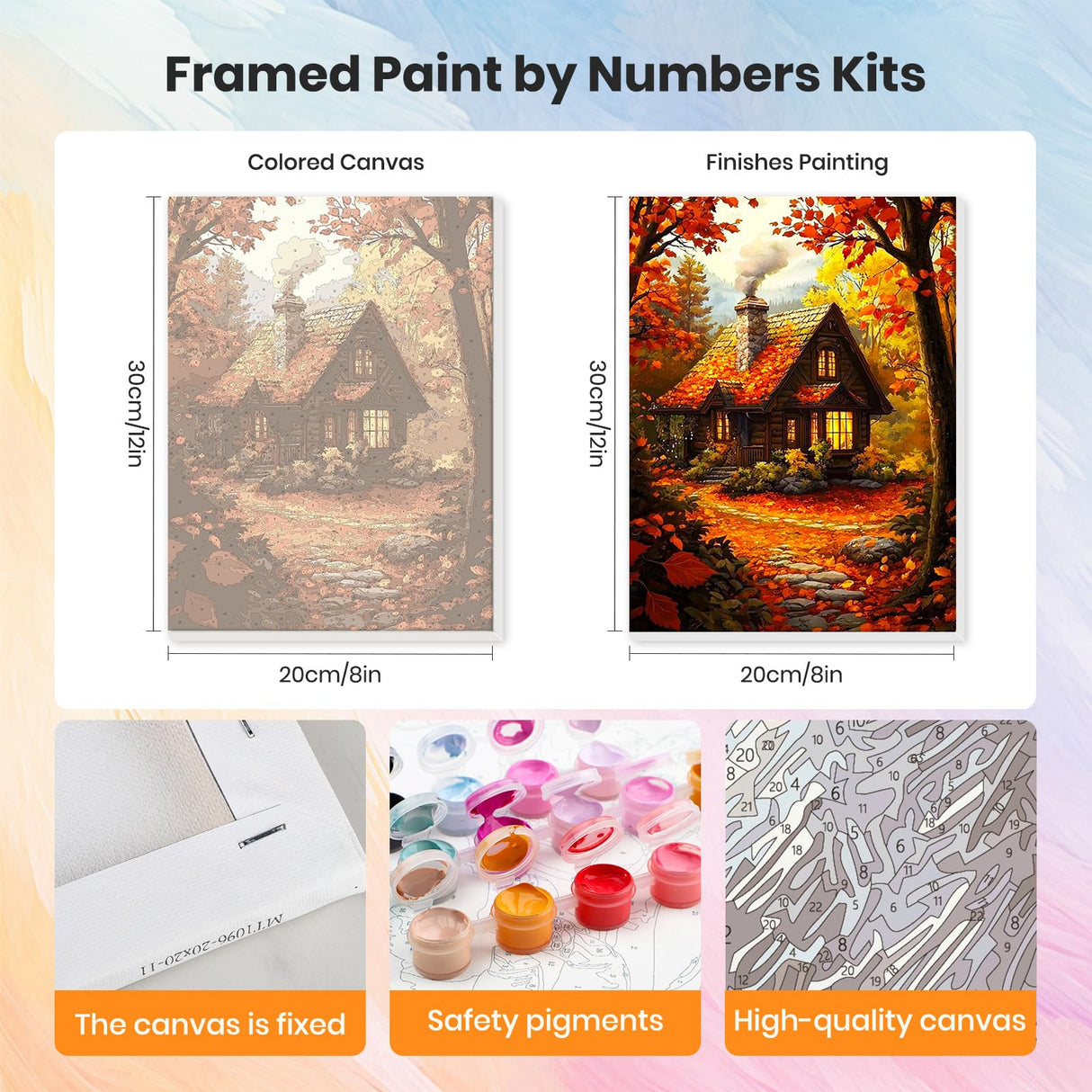HEIBAGO Framed Paint by Numbers Kit for Adults, Fall Paint by Numbers for Beginner, Landscape Adult Paint by Number Kits on Canvas, Maple leaves painting by numbers for gift home wall decor 12*16 inch HEIBAGO