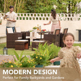 Devoko 9 Pieces Patio Dining Sets Outdoor Space Saving Rattan Chairs with Glass Table Patio Furniture Sets Cushioned Seating and Back Sectional Conversation Set (Beige) Devoko