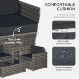 Outsunny 4 Piece Wicker Patio Furniture Set with Cushions, Outdoor Sectional Furniture with 2 Sofa, Loveseat, and Glass Top Coffee Table, Conversation Sofa Sets for Garden, Black Outsunny