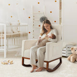 Yaheetech Rocking Chair, Modern Glider Chair, Recliner Armchair with Wood Legs and Side Pocket, Nursery Rocking Accent Chair with High Back for Living Room Bedroom, Beige Yaheetech