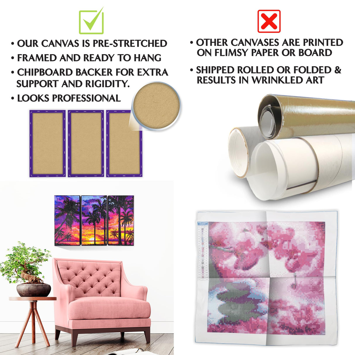 ArtSkills Diamond Painting Kit, Diamond Art on Framed Canvas with Gem Storage Case and Accessory Kit, Beach, 3 Stretched Canvas Panels, 14” x 7” Each ArtSkills