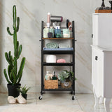 OYEAL Bathroom Storage Cart with Wheels Rolling Bathroom Shelves Slim Freestanding Bathroom Towel Storage Organizer with Hair Tool Holder for Small Spaces, Rustic Brown OYEAL