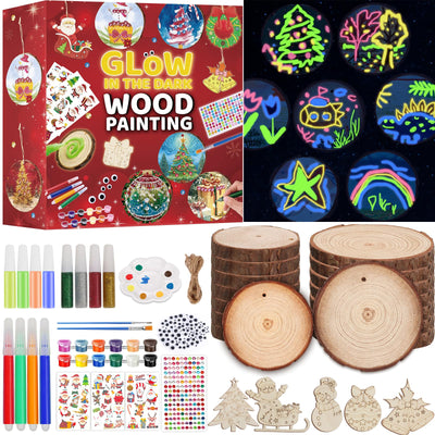 Kids Wooden Painting Craft Kit, Glow In The Dark Arts and Crafts For Kids Ages 8-12, Natural Wood Slice Ornament Kit, Party Home Decor, DIY Art Toys Creative Gift for 8 9 10 11 12 Years Old Boys Girls