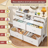 Romorgniz Dresser for Bedroom with Charging Station and LED, Sturdy Chest of Drawers with 8 Drawers and Two Open Shelves for Storage,Bedroom, Living Room,Hallway (White) Romorgniz