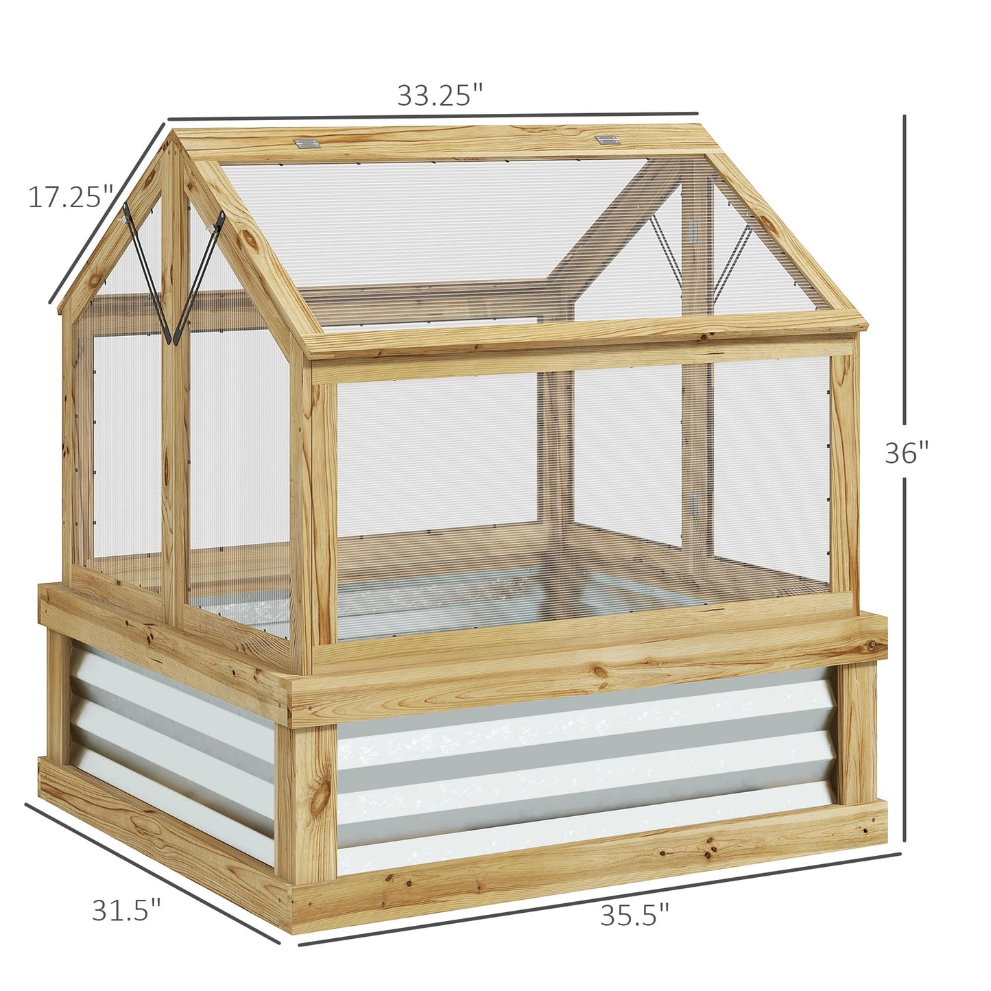 Outsunny Raised Garden Bed with Polycarbonate Greenhouse, Wooden Cold Frame Greenhouse, Garden Flower Planter Protection, Peak Roof, 35.5" x 31.5" x 36", Natural - WoodArtSupply