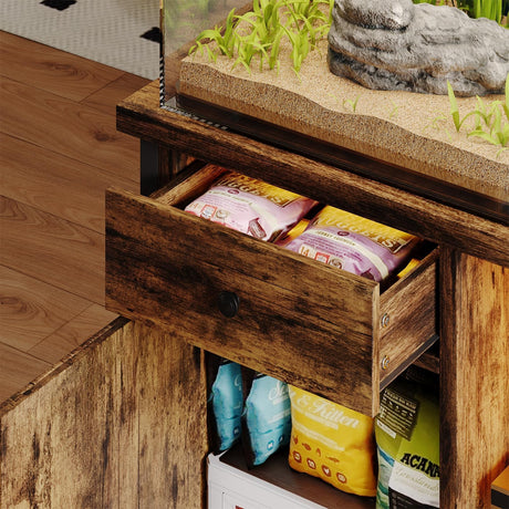 4ever2buy 55-75 Gallon Fish Tank Stand with Power Outlets, LED Light, Heavy Duty Aquarium Stand with Cabinet for Fish Tank Accessories Storage, for Turtle Tank, Reptile Terrarium, 1100LBS, Black 4ever2buy