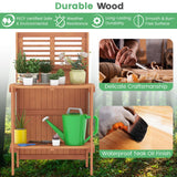 Toolsempire Garden Potting Bench Table, Folding Potting Bench Outdoor Workstation with Trellis & 2-Tier Shelves, Wood Potting Table for Outdoor, Deck, Balcony, Garden, Backyard Toolsempire