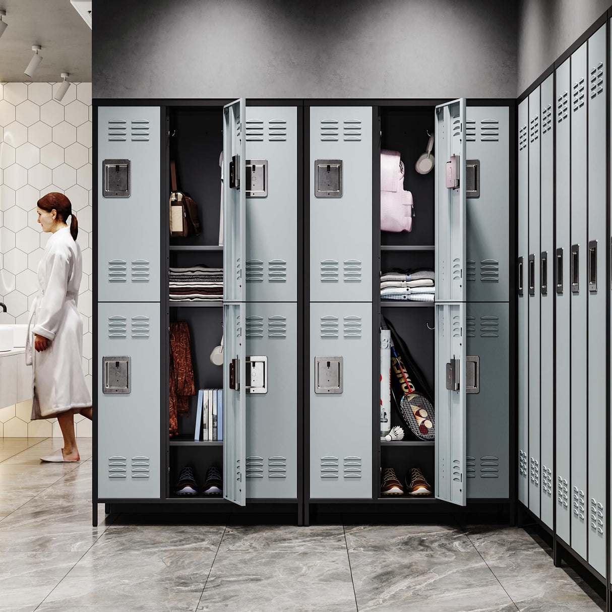Letaya Metal Lockers for Employees-6 Door Storage Locker with Shelves and Lockable Steel Cabinet for School,Gym,Office,Staff (Black & Gray, 6 Door) Letaya