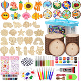 ROADPLUM Natural Wooden Slices Painting Craft Kit, 16PCS Unfinished Wood Slices & 20Pcs Unfinished Wooden Ornaments, DIY Glow in The Dark Christmas Ornaments Craft for Decorations ROADPLUM