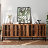 BVIUNTWO Farmhouse TV Stand for TVs up to 85 inch, 2 in 1 Entertainment Center TV Console with Metal Base & Storage Cabinets,Media Console for Living Room, Dark Brown BVIUNTWO