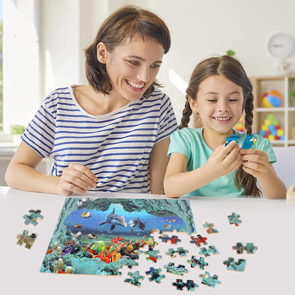 LELEMON 100 Pieces Underwater World Jigsaw Puzzles for Kids Ages 4-8 4-6 5-8 8-10 Year Old Ocean Dolphins Fishes Jigsaw Puzzle for Children Learning Educational Puzzles Toys for Boys Girls LELEMON