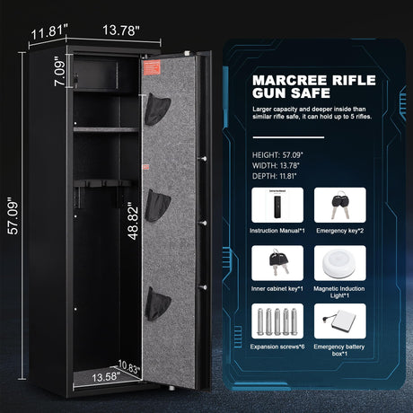 BONANO 4-6 Fingerprint Gun Safe, Long Gun Safes for Home Rifles and Pistols, Gun Cabinets for Rifles and Shotguns, Quick Access Dual Alarm Rifles Safe, Biometric Gun Safe, Stack On Gun Cabinet BONANO