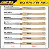 HURRICANE Wood Lathe Chisel Set, 8pc HSS Wood Lathe Turning Tools, Woodworking Lathe Tools with Wooden Box HURRICANE