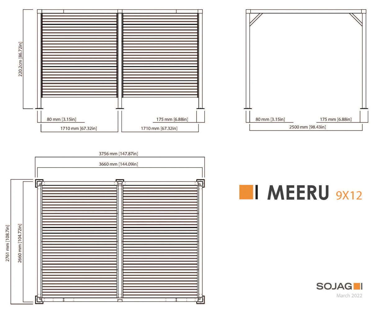 Sojag Meeru 9 ft. x 12 ft. Outdoor Aluminum Pergola with Rustproof Powder-Coated Frame, Welded Anchoring Plates, and Louvered Wall Design for Stylish Backyard Shade and Shelter Sojag