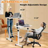 Small Standing Desk Adjustable Height,Rolling Computer Desk,Mobile Standing Desk with Wheels,Portable Stand Up Desk,Tall Computer Table,Adjustable Desktop Sit Stand Desk,Size 31.5x15.7 Inch White Dekhaoxe