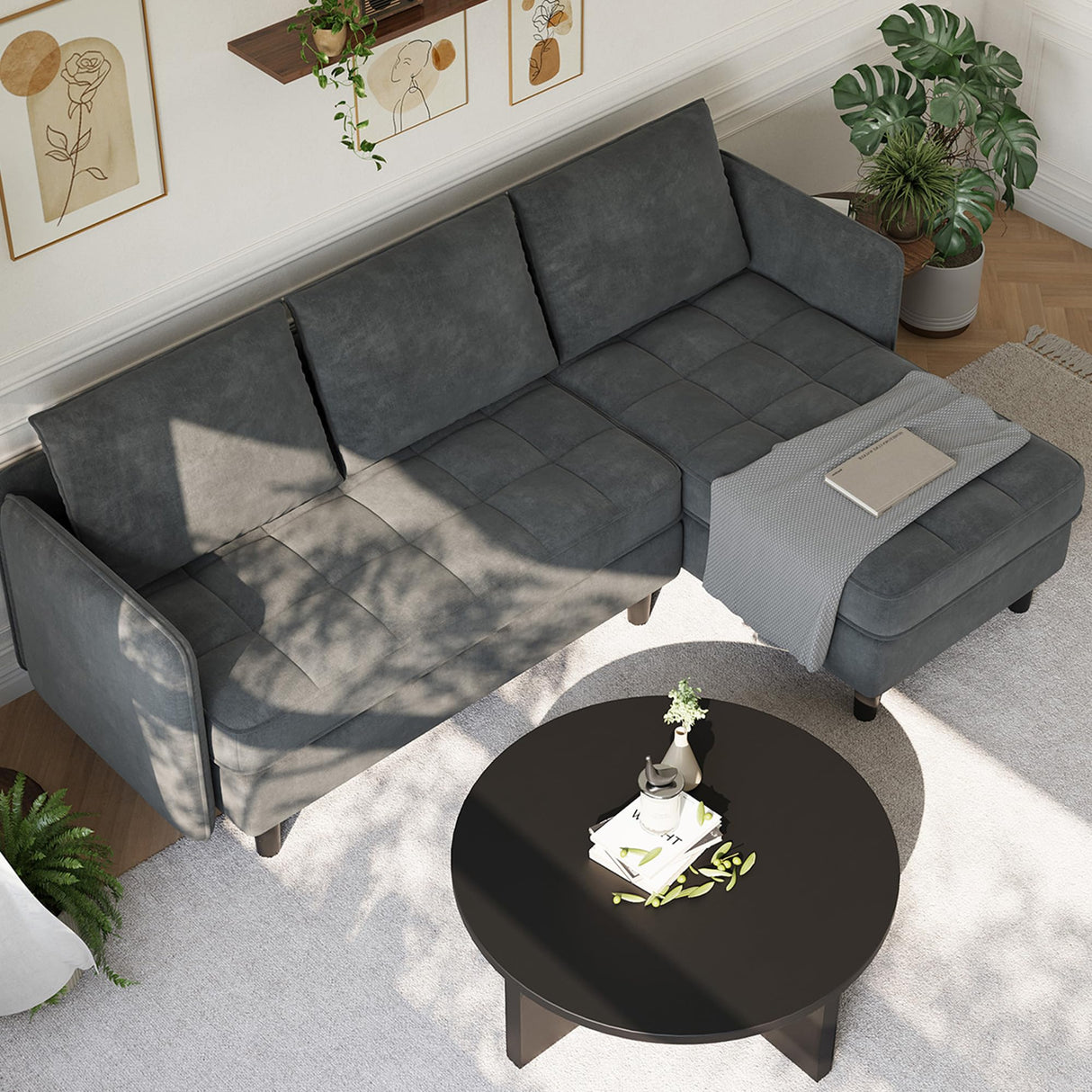 GarveeHome L Shape Sofa Couch, 76 Inch Chenille Sectional Sofa with Storage, Small Couch for Living Room Apartment, Dark Grey GarveeHome