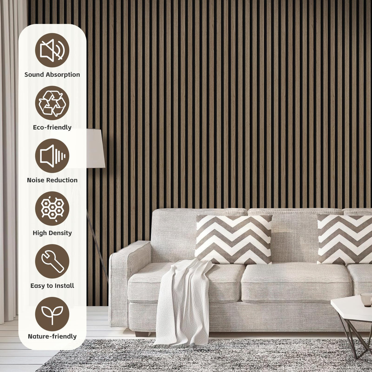 2-Pack 47.3"x23.6" Walnut Acoustic Wood Slat Wall Panels - Soundproof 3D Textured Panels for Noise Reduction & Modern Interior Decor | Easy Install for Living Room, Bedroom & Office laapee