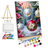 JOOZ Paint by Numbers Kit for Adults Framed Christmas Ball Paint by Number with Easel Christmas Tree Adult Paint by Number Kits Framed DIY Oil Painting Kits for Gift Home Wall Decor 8x12 Inch JOOZ