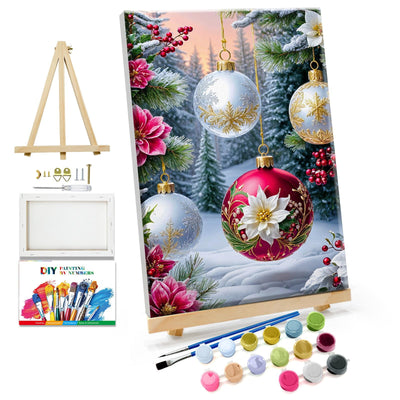 JOOZ Paint by Numbers Kit for Adults Framed Christmas Ball Paint by Number with Easel Christmas Tree Adult Paint by Number Kits Framed DIY Oil Painting Kits for Gift Home Wall Decor 8x12 Inch