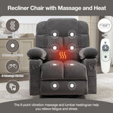 Oversized Massage Swivel Recliner Chair with Lumbar Heating for Living Room Rocker Recliner Single Sofa with Cup Holders and USB Charge Port, Large Big Chair Recliners for Adult MAHOMICO