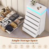 UPOSOJA Tall White Dresser for Bedroom, Modern 6 Wood Drawers with LED Light and Power Outlet, Floating Dressers for Closet, Large Chest of Drawer for Living Room, Hallway, Entryway (6 Drawers,White) UPOSOJA