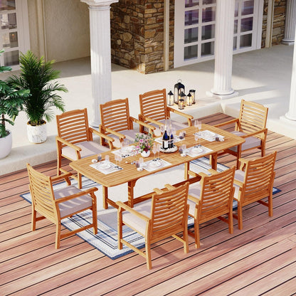 MFSTUDIO Acacia Wood Patio Dining Chairs Set of 4, All Weather Extra Large Outdoor Dining Chairs, 4 Pieces Slat Back Teak Finished Patio Chairs with Soft Removable Cushion for Garden, Backyar - WoodArtSupply