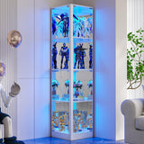 Corner Display Cabinet with Glass Doors, 68" Display Case with LED Lights, 4-TierCurio Cabinets for Collectibles/Toys/Books, Mirrored Storage Cabinet, White Dystler