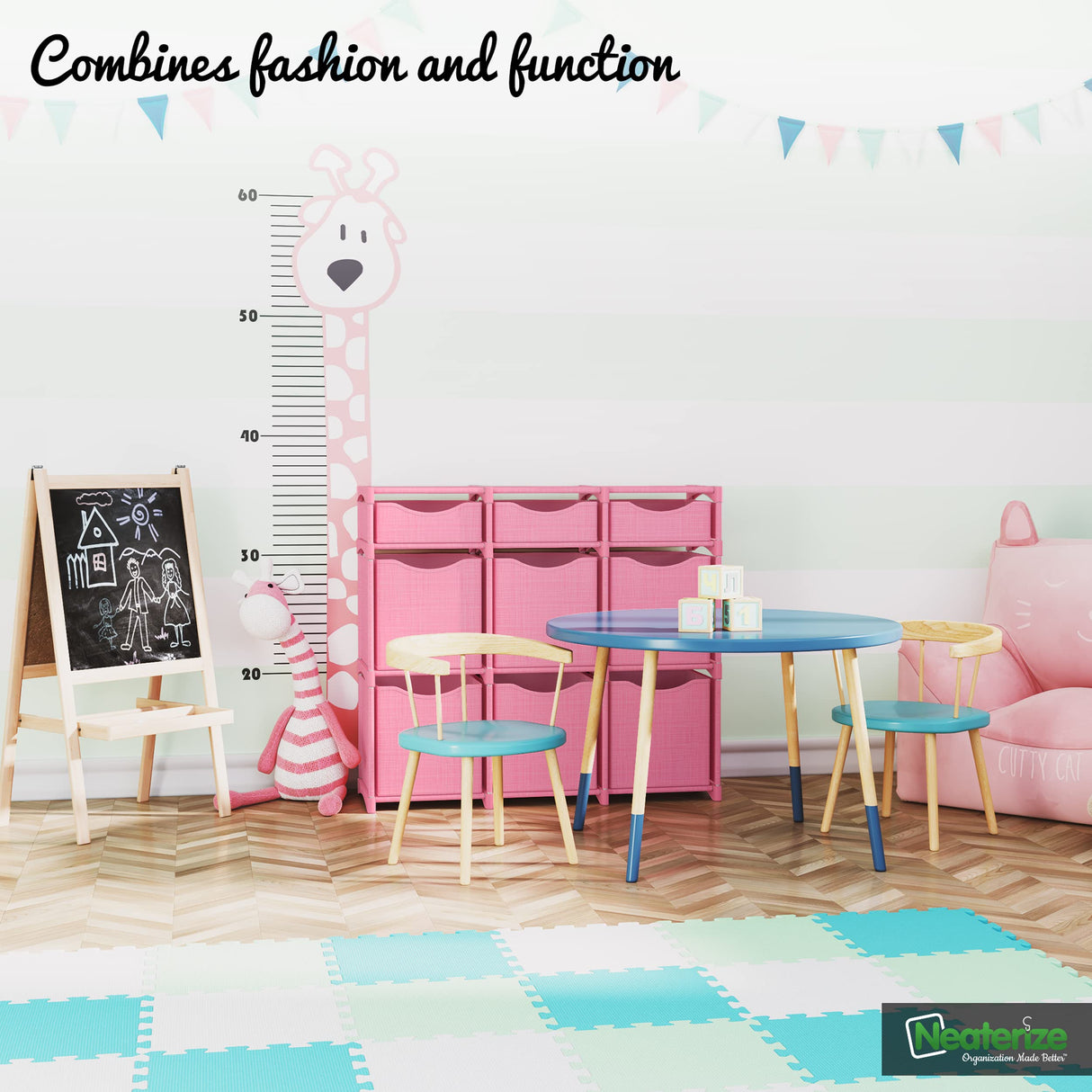 9 Cube Closet Organizers And Storage | Includes All Storage Cube Bins | Easy To Assemble Closet Storage Unit With Drawers | Room Organizer For Clothes, Baby Closet Bedroom, Playroom, Dorm (Pink) NEATERIZE