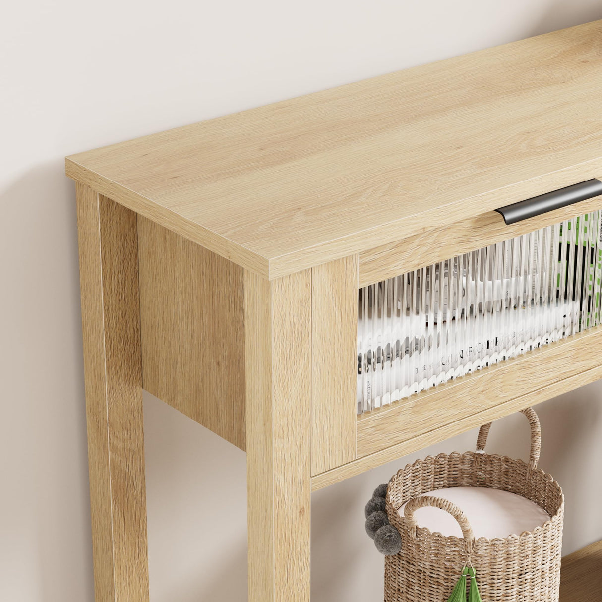 CABIHOME Entryway Table, Wood Console Table with 2 Glass Drawers, 2 Tier Sofa Table with Storage for Living Room, Foyer Tables for Entryway-Burlywood CABIHOME