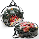 Hedume 2 Pack Wreath Storage Bag, 30" X 8" Clear Everyday Bag, Christmas Wreath Storage Container with Dual Zippered and Reinforced Handle for Holiday Seasonal Wreath Garland Hedume
