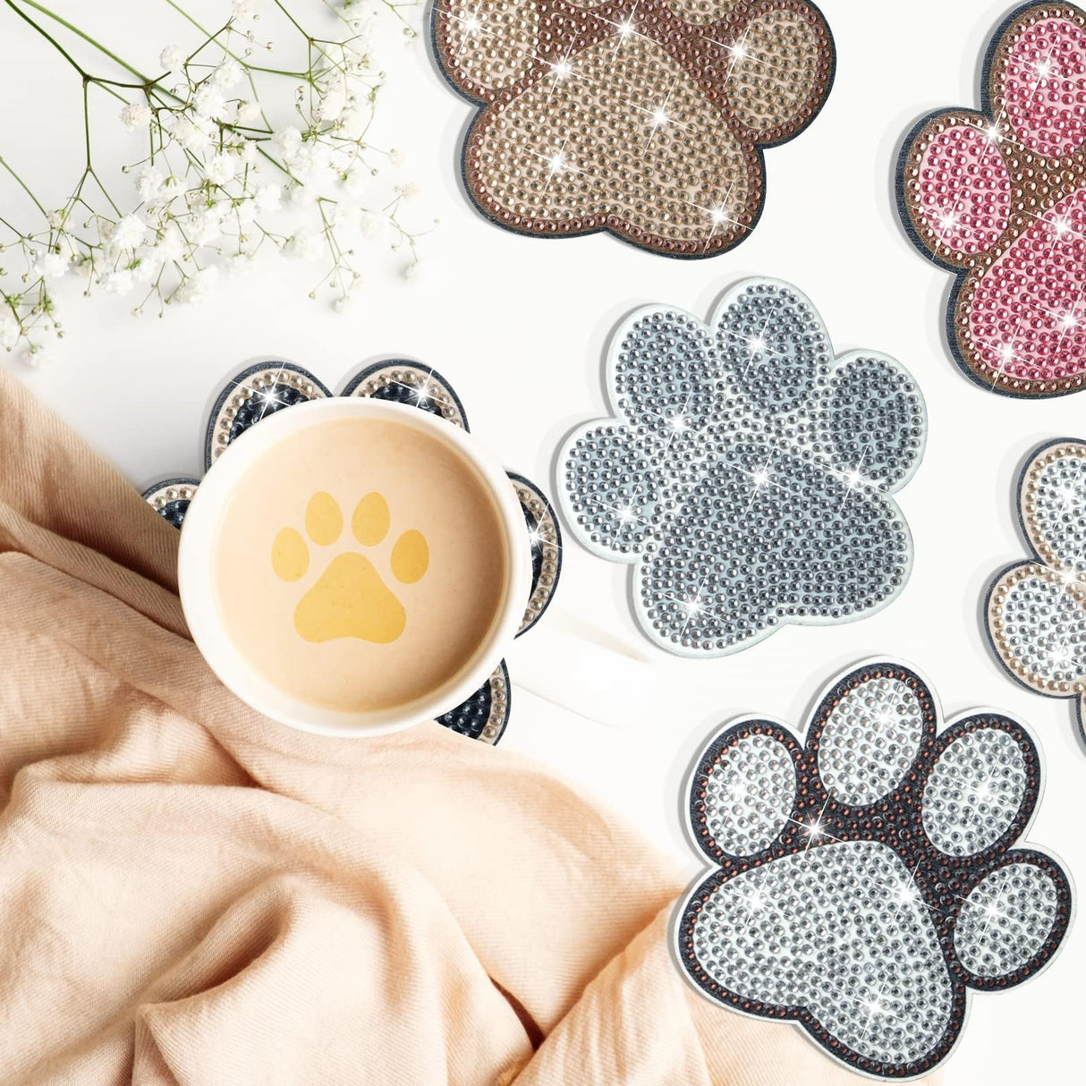 10 Pcs Dog Paw Shaped Diamond Painting Coasters Kits Cat Pet DIY with Holder for Beginners Adults and Kids Art Craft Supplies Gift… YLOLUL