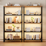 Vlsrka Wooden Bookshelf with Lights, 5 Tier Bookshelf with Storage, Tall Bookcase with Open Shelves, Standing Bookshelves Display Rack for Living Room, Home Office, Black Vlsrka