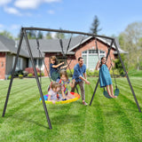 Hapfan 500lb Heavy Duty Metal Swing Sets for Backyard with Saucer Swing, Kids Triple Outdoor Swingset, Easy to Assemble Hapfan