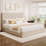 BRELTAM King Size Bed Frame with 4 Storage Drawers and Tufted Headboard Linen Upholstered Platform Bed Frame with Heavy Duty Wood Slats, No Box Spring Needed, Beige BRELTAM