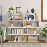 Yusong Geometric Bookcase, S Shaped Bookshelf 4-Tier Book Shelves for Bedroom, Modern Wood Decorative Display Shelf Tall Book Case for Home Office, Gold and White Yusong