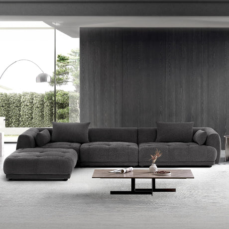 COLAMY 144" Cloud Sectional Couch with Ottoman,Modular Sectional Sofa with 3 Large Seat and 1 Movable Ottoman for Living Room,DIY Combination, Chenille, Gray COLAMY