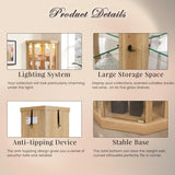 CKEASEAN Corner Curio Cabinet, 70" H Lighted Glass Display Cage with Tempered Glass Doors and 5 Adjustable Shelves, Light Bulb Inclued, Wine Bar China Cabinet for Living Room (Light Oak) CKEASEAN