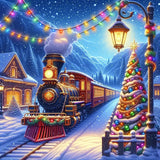 Christmas Tree Train Diamond Painting Kits for Adults, 5D Winter Diamond Art Kits for Adults Beginners, DIY Full Round Drill Diamond Dot Painting Gem Art Kits for Adult, Home Wall Decor 13.8x13.8 Inch LKHMVCA