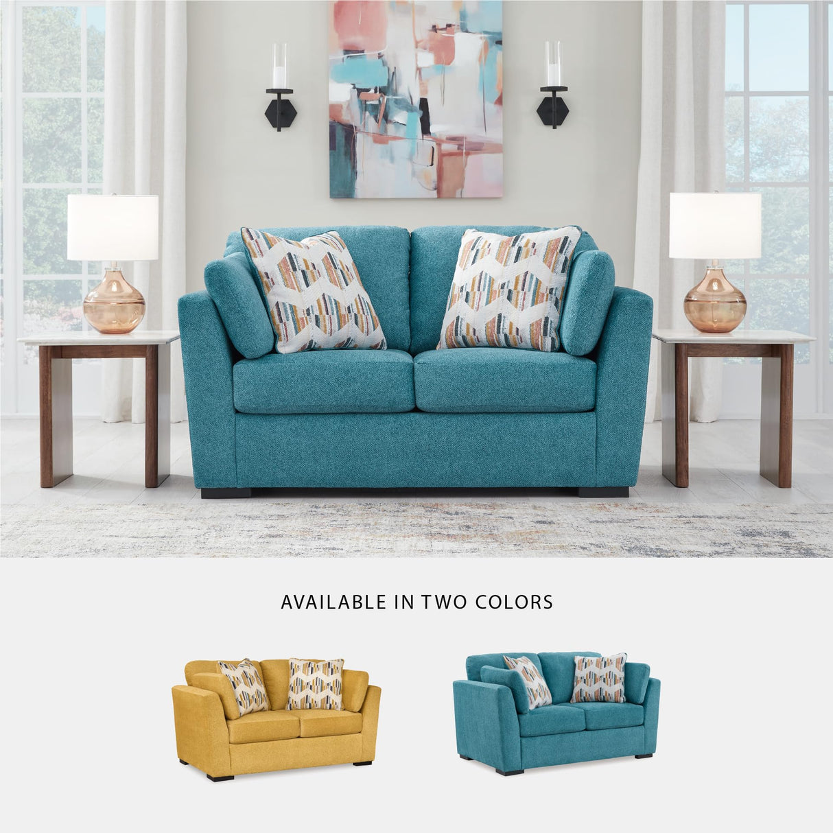 Signature Design by Ashley Keerwick Scandinavian Loveseat with 4 Toss Pillows, Blue Signature Design by Ashley