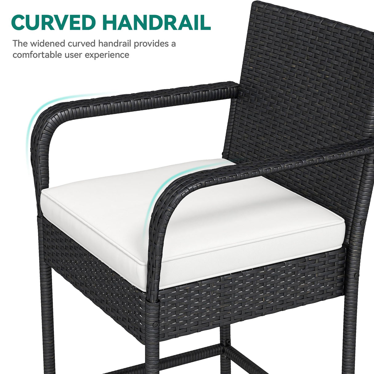 YITAHOME Outdoor Wicker Bar Stools Set of 2, Patio Wicker Counter Stools with Armrest & Backrest, Outdoor Bar Height Chairs with Soft Cushions for Backyard Pool Garden Deck, Black YITAHOME