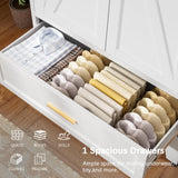 Metal Armoire Wardrobe Closet with Drawer, Farmhouse White Wardrobe Cabinets for Hanging Clothes,Rustic Barn Door Dasign 71" Tall Freestanding Armoire for Bedroom,Office,Laundry Room,Dormitorios XIOMIOHTRQ