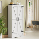 72" Tall Farmhouse Kitchen Pantry with Drawer and 4 Shelves, Large Wood Kitchen Storage Cabinets with 2 Barn Doors & Drawer, Versatile Storage for Dining Room, Bathroom, Antique White Brelley